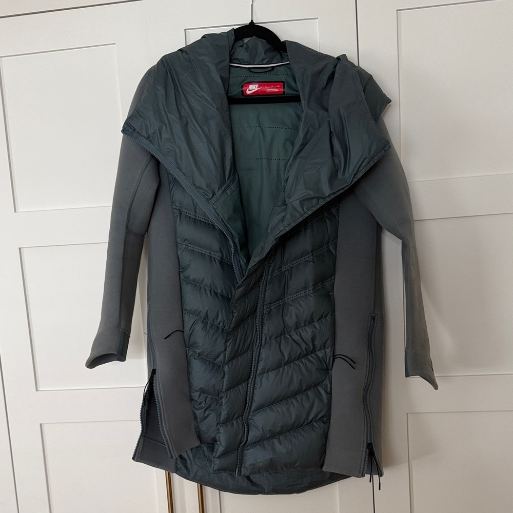 🕶️Nike Women's Down Hooded Teal Blue Quilted Puffer Hybrid Coat L
